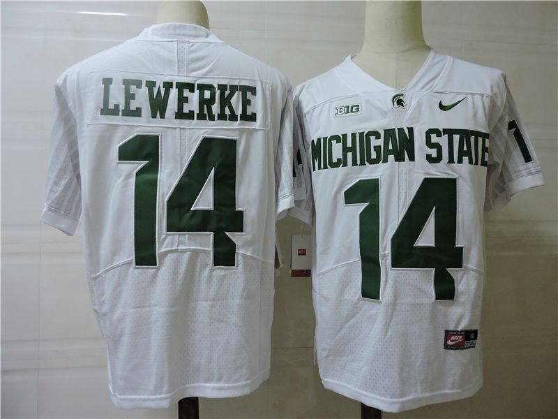 Men Michigan State Spartans #14 Lewerke White Nike 2025 NCAA Jersey->more ncaa teams->NCAA Jersey